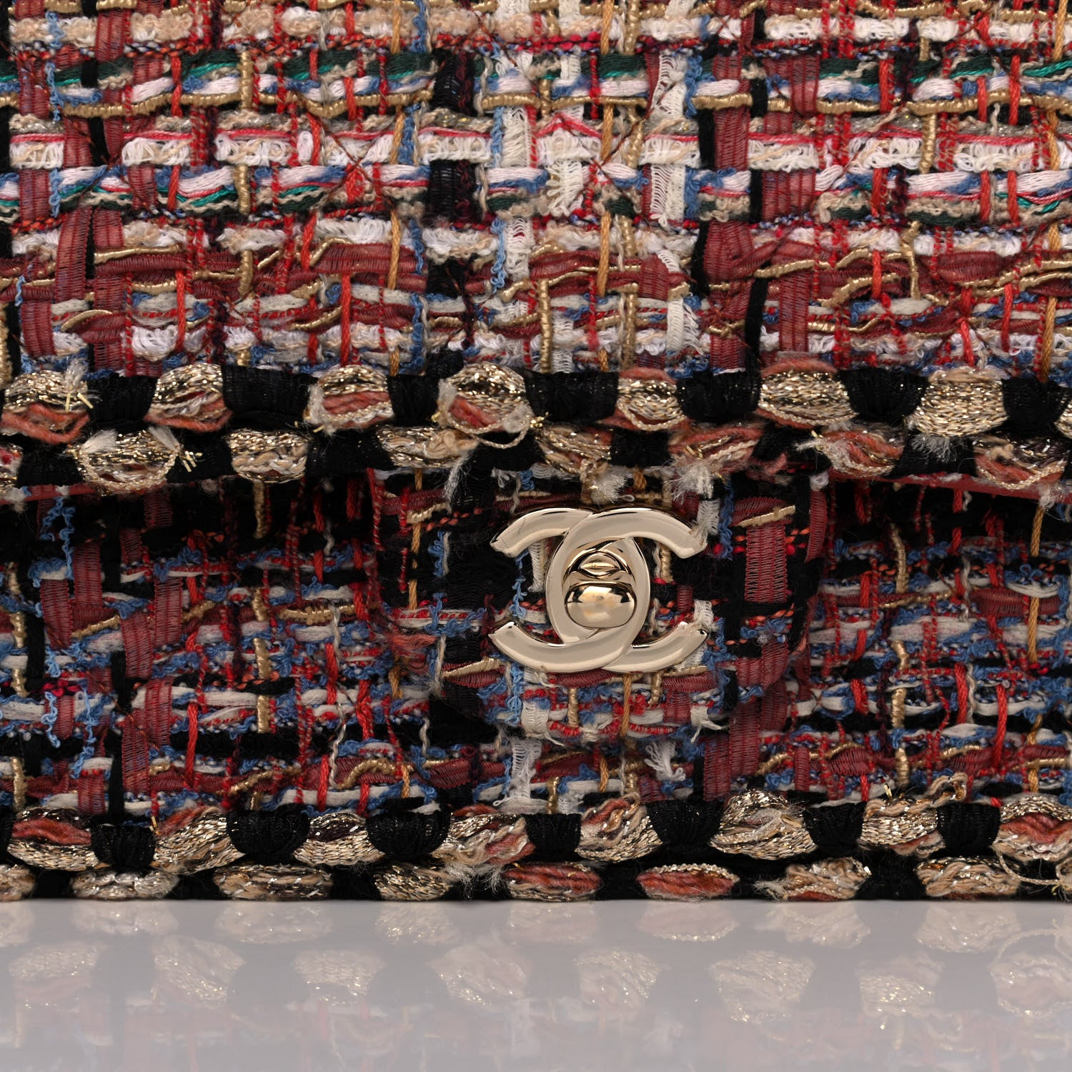 Chanel Tweed Quilted Medium Double Flap Black Gold Multicolor 8 of 16