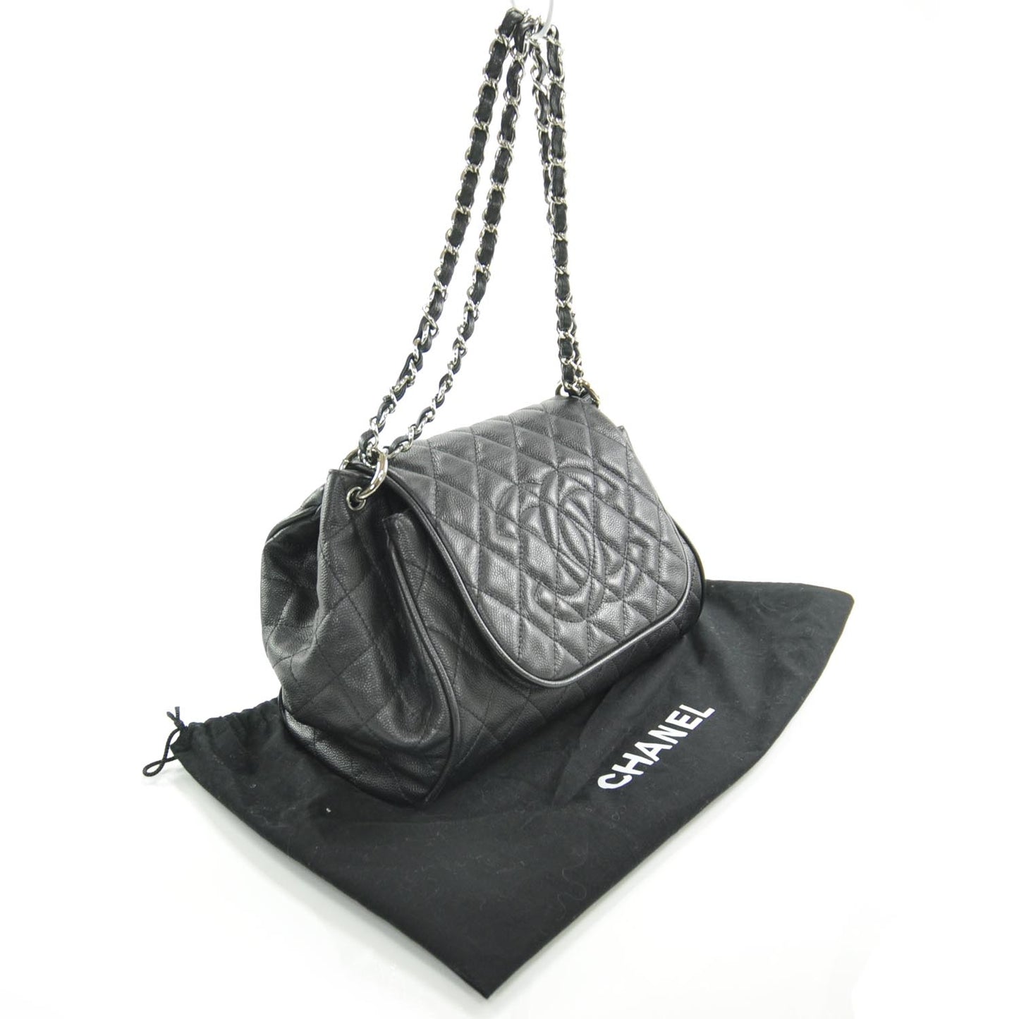 Caviar Quilted Timeless Accordion Flap Black