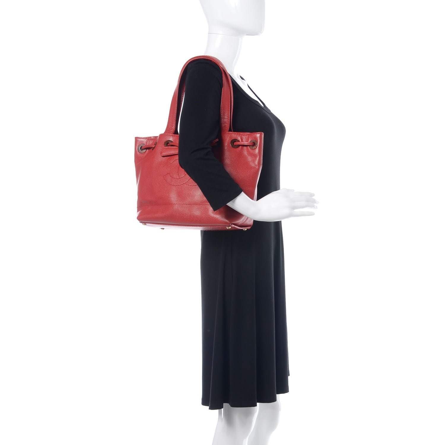 Chanel Caviar CC Drawstring Shoulder Bag Red 2 of 13