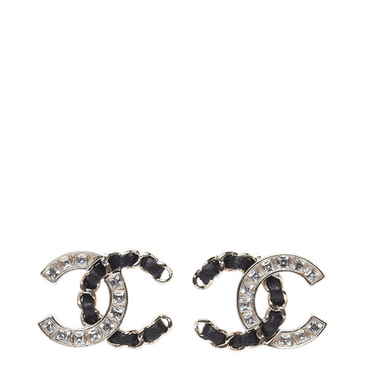 Chanel Crystal Baguette Lambskin Chain CC Vintage Allure Stud Earrings Black Gold 1 of 4