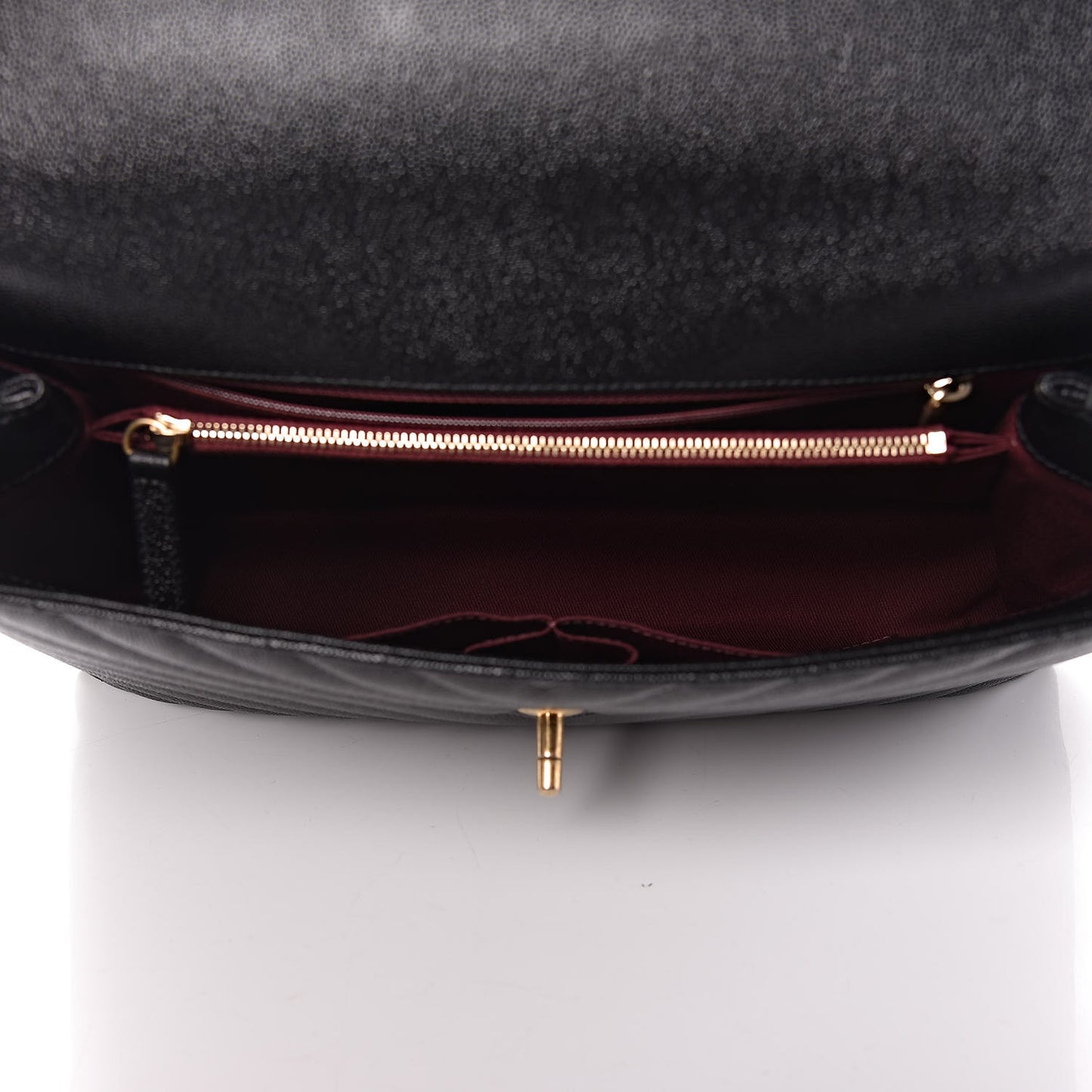 Caviar Chevron Quilted Medium Coco Handle Flap Black