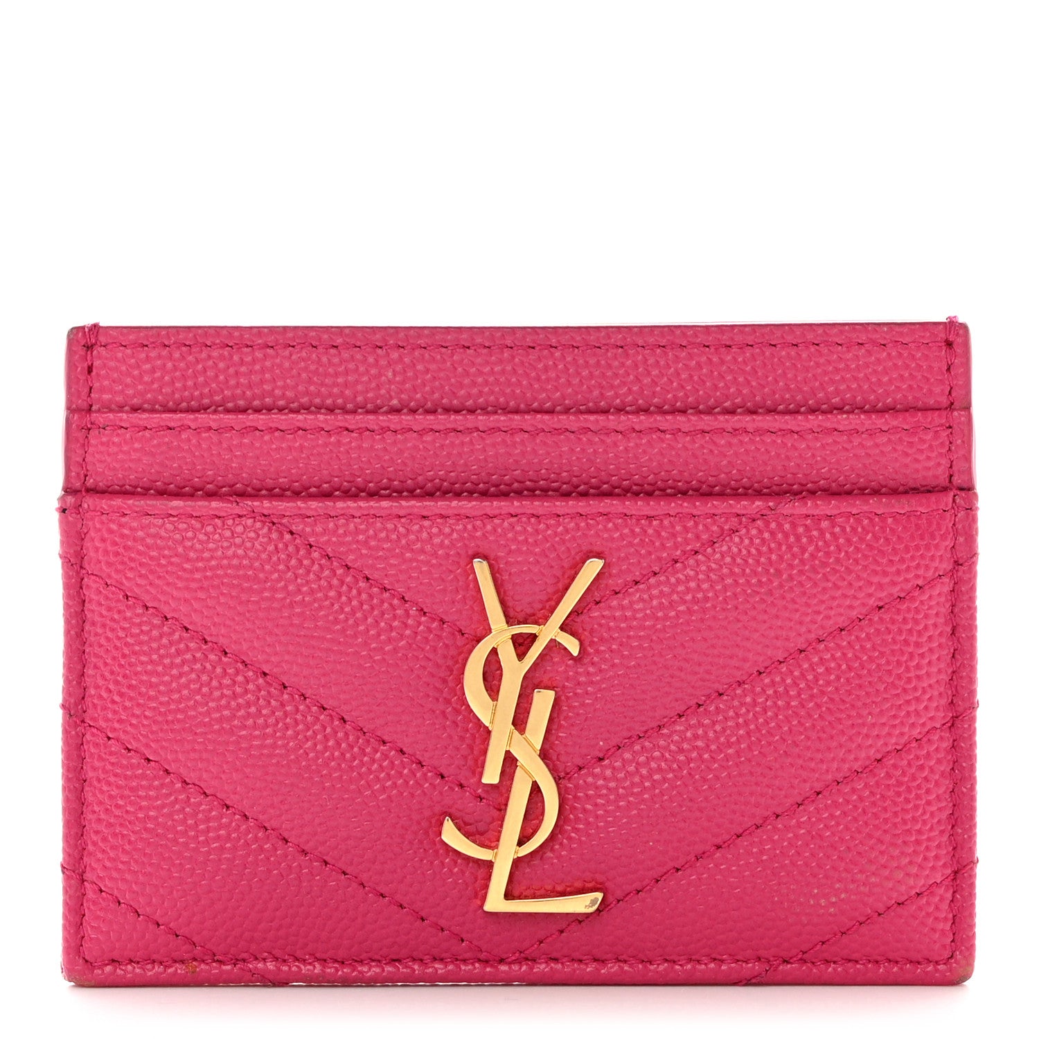 Saint Laurent Grain De Poudre Matelasse Chevron Monogram Credit Card Case Fresh Fuxia 1 of 10