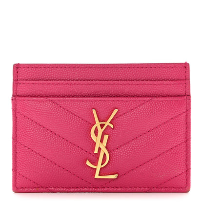 Saint Laurent Grain De Poudre Matelasse Chevron Monogram Credit Card Case Fresh Fuxia 1 of 10