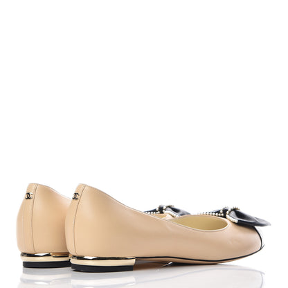Chanel Lambskin Pearl Bow Ballerina Flats 39.5 Beige Black 4 of 8