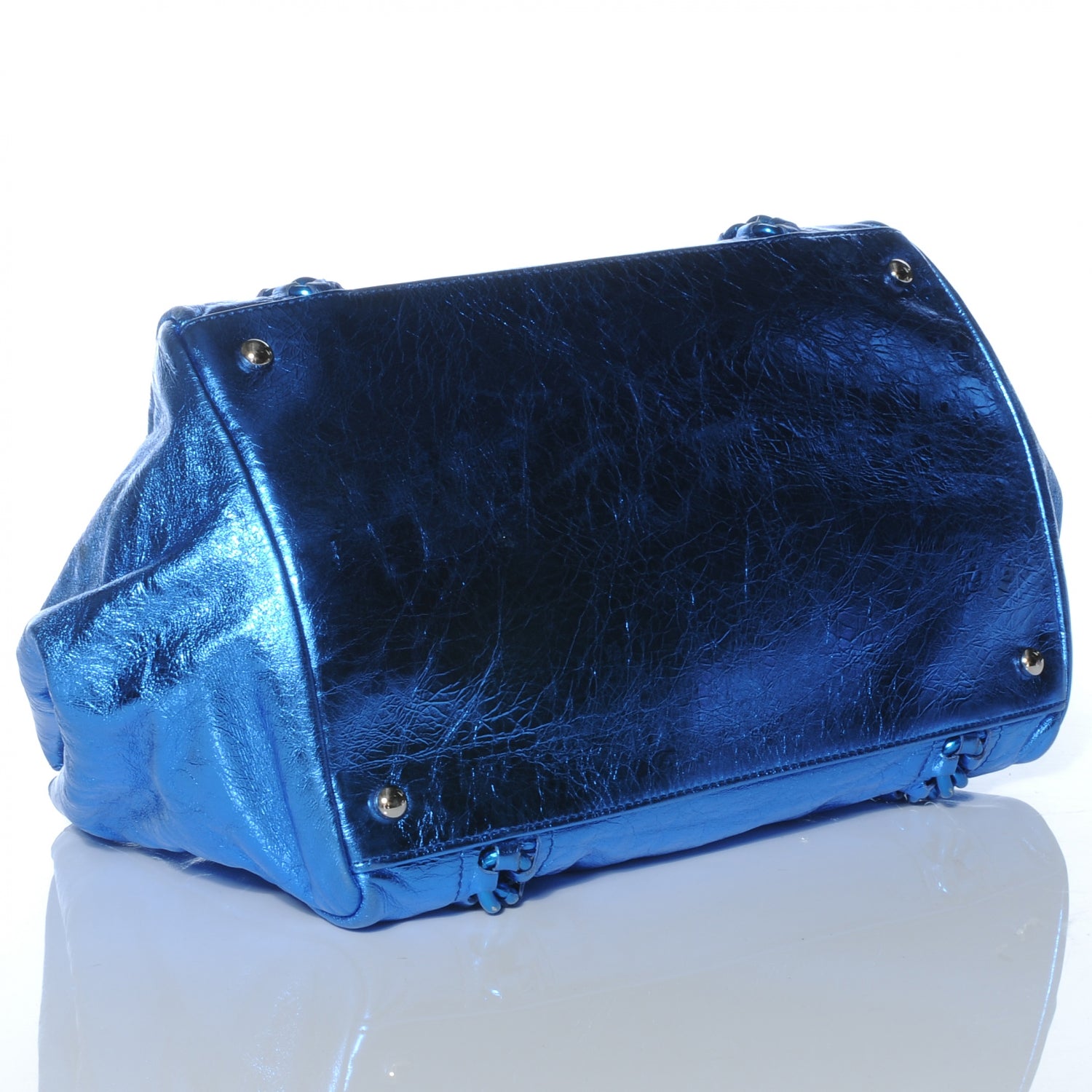 Chanel Leather Modern Chain Tote Metallic Blue 4 of 7