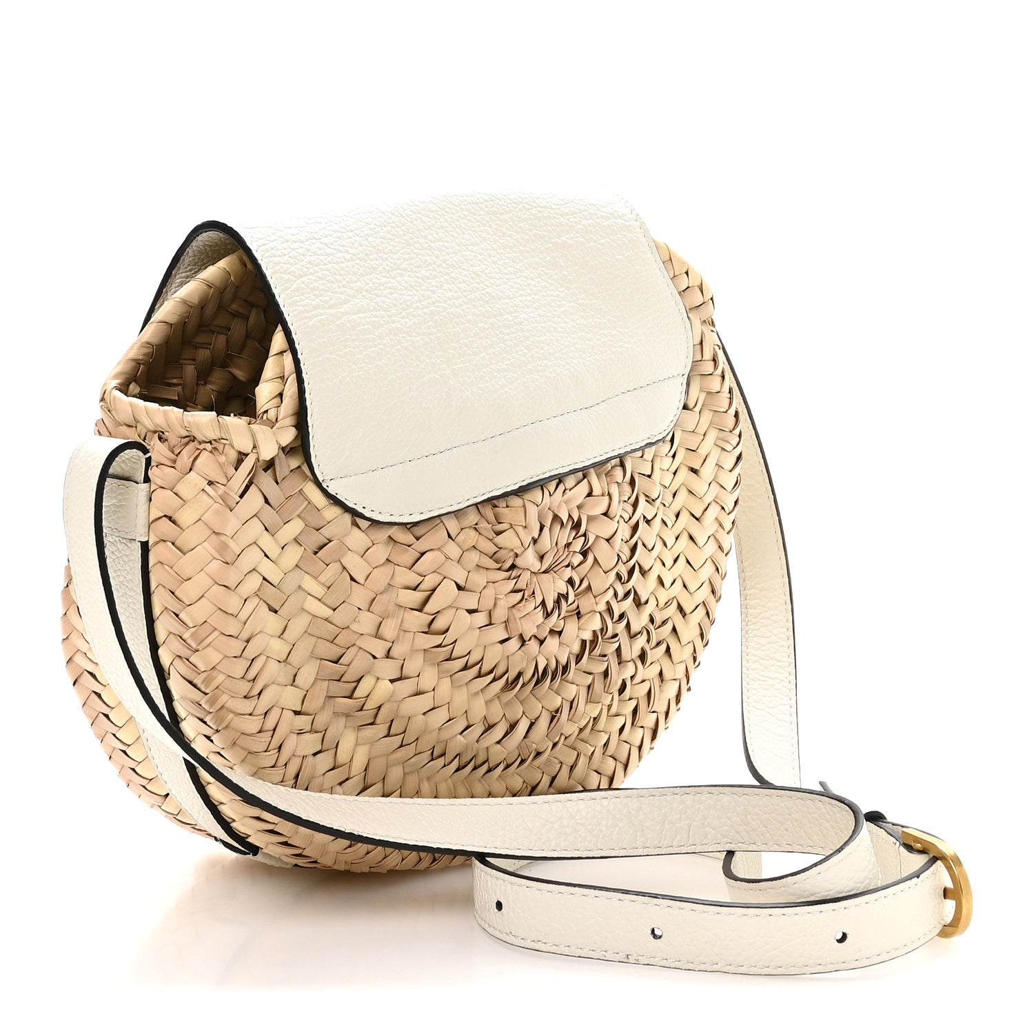 Chloe Raffia Small Grain Calfskin Small Marcie Basket Crossbody White 3 of 11