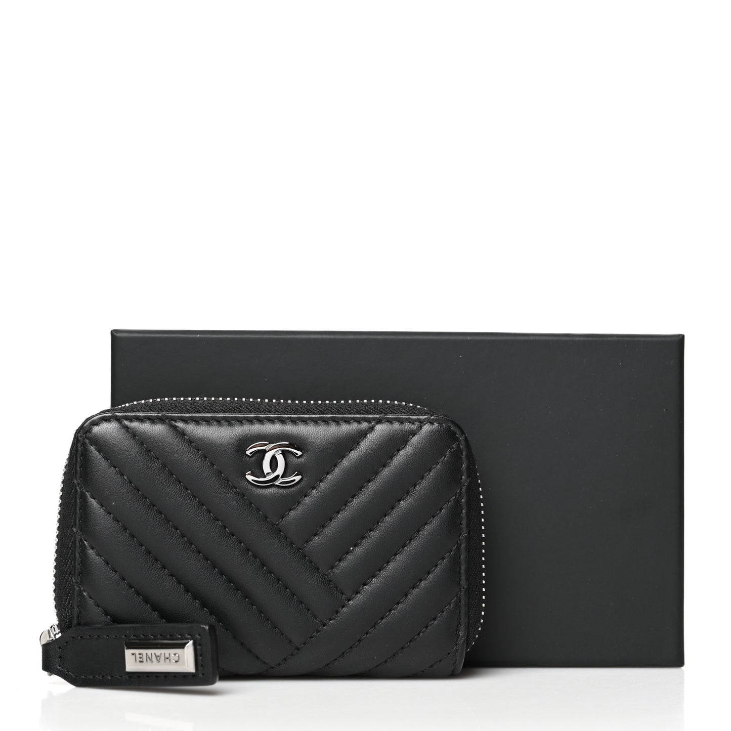 Lambskin Quilted Crossing Zip Around Coin Purse Black