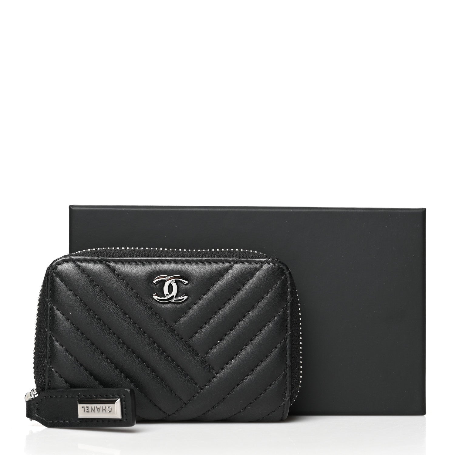 Chanel Lambskin Quilted Crossing Zip Around Coin Purse Black 10 of 10