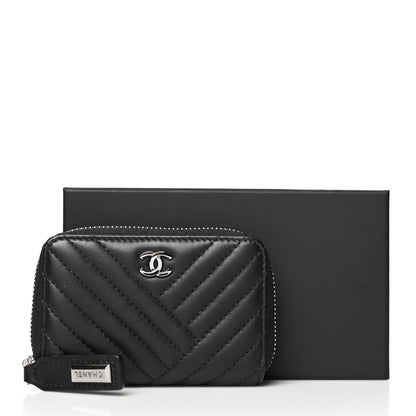 Chanel Lambskin Quilted Crossing Zip Around Coin Purse Black 10 of 10