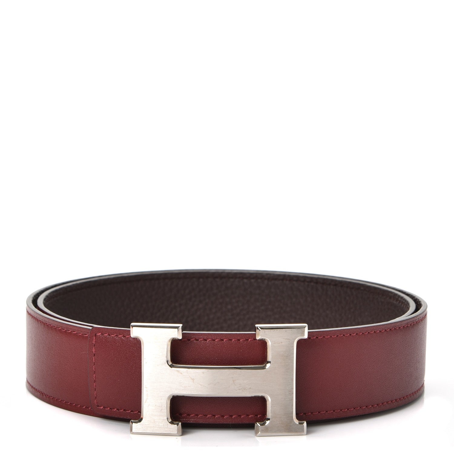 Hermes Tadelakt Togo 32mm H Belt 85 Rouge H Chocolate 1 of 8