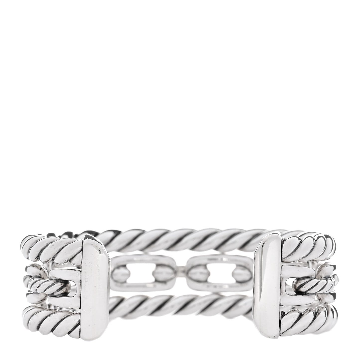 Sterling Silver Diamond Wellesley Link Three-Row Cuff Bracelet