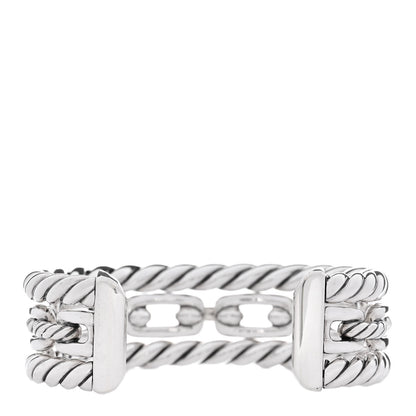 David Yurman Sterling Silver Diamond Wellesley Link Three-Row Cuff Bracelet 3 of 4