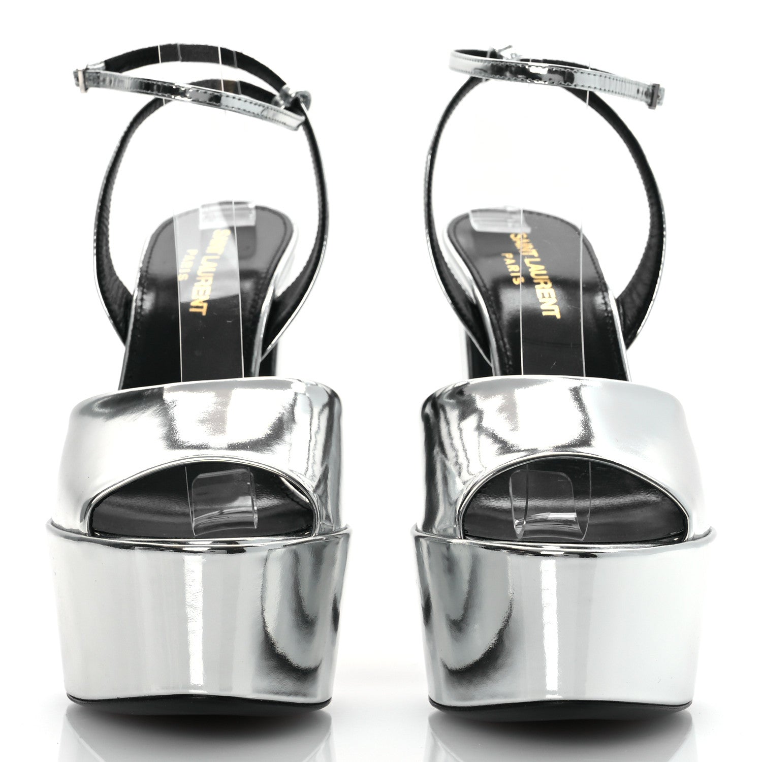 Saint Laurent Metallic Patent Sexy 95 Tanouk Platform Sandals 37 Argento 2 of 13