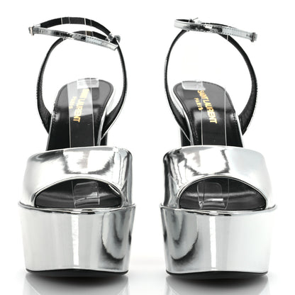 Saint Laurent Metallic Patent Sexy 95 Tanouk Platform Sandals 37 Argento 2 of 13