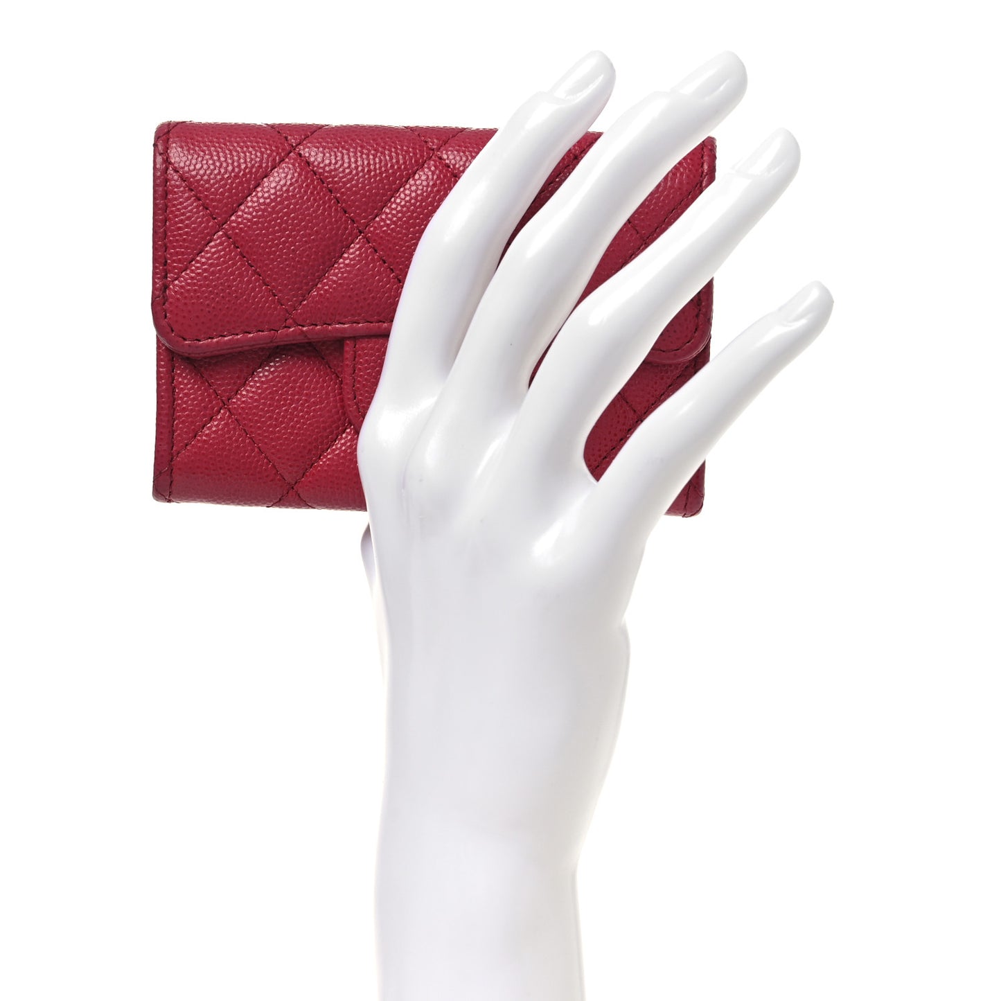 Caviar Quilted Flap Card Holder Wallet Red
