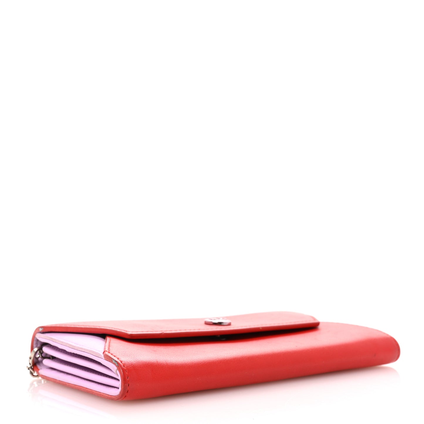 Calfskin Bi-Color Envelope Chain Wallet Red Purple