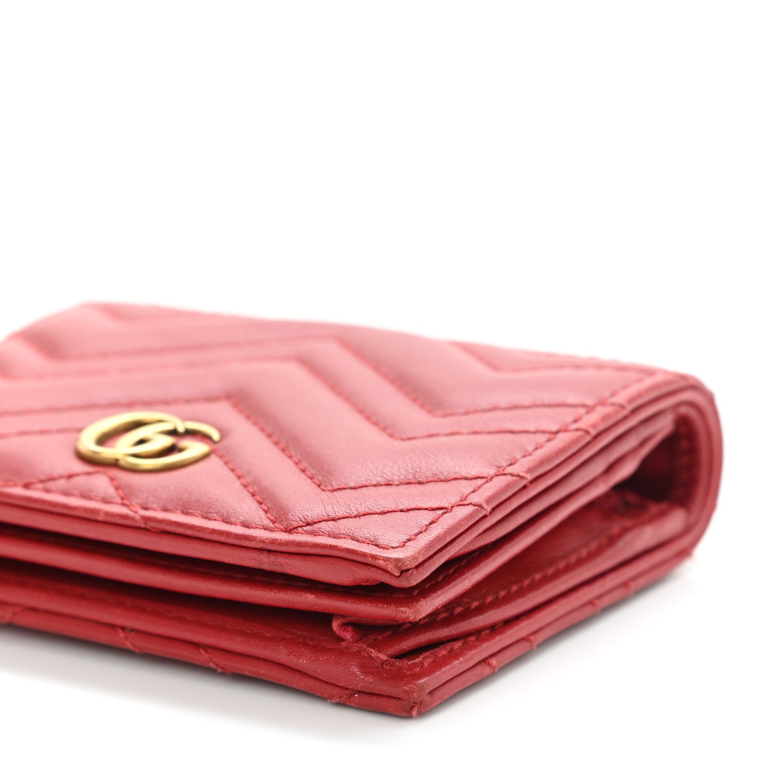 Gucci Calfskin Matelasse GG Marmont Card Case Wallet Hibiscus Red 9 of 9
