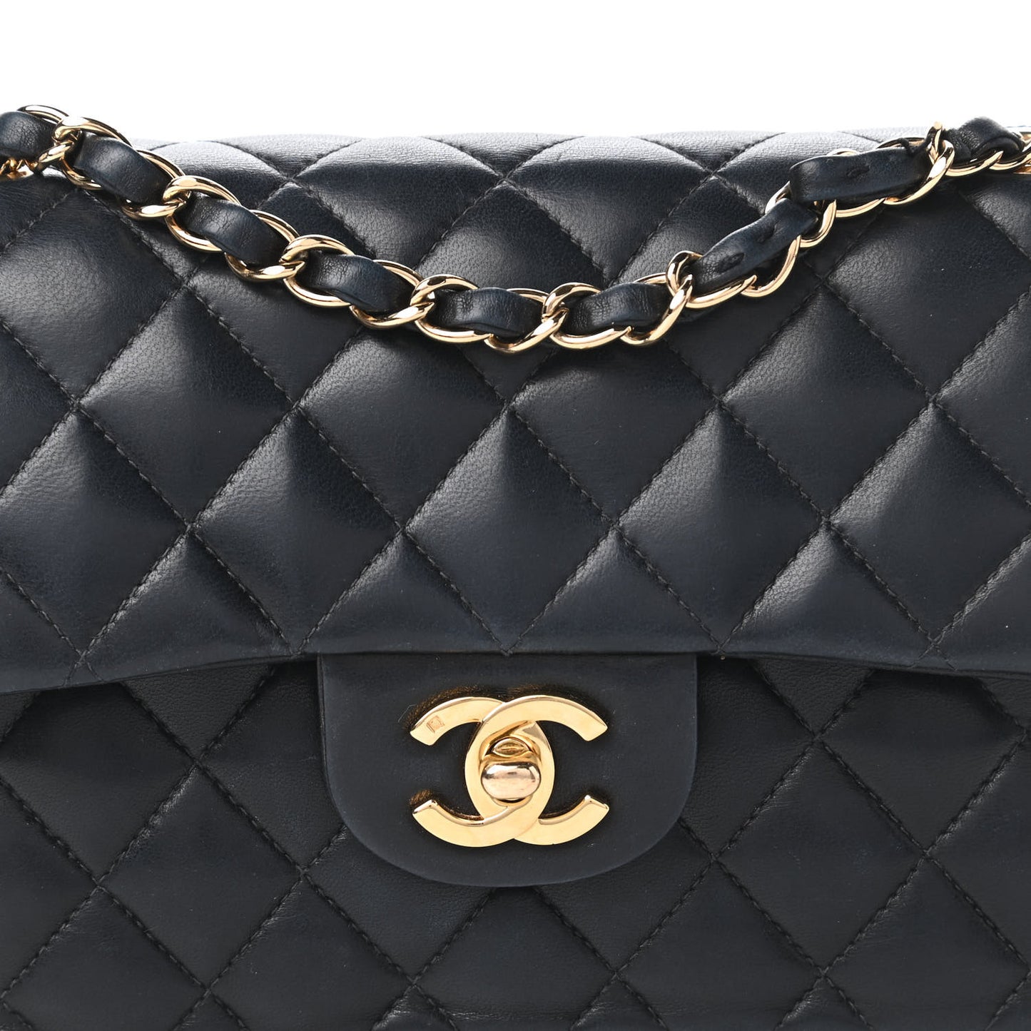 Lambskin Quilted Small Double Flap Navy