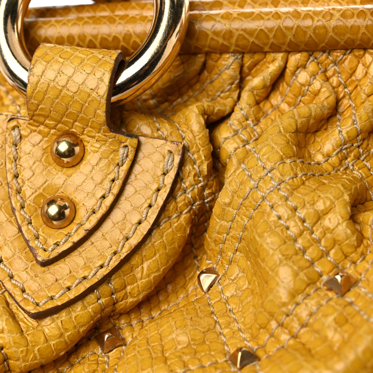 Python Embossed Calfskin Quilted Studded Stam Yellow
