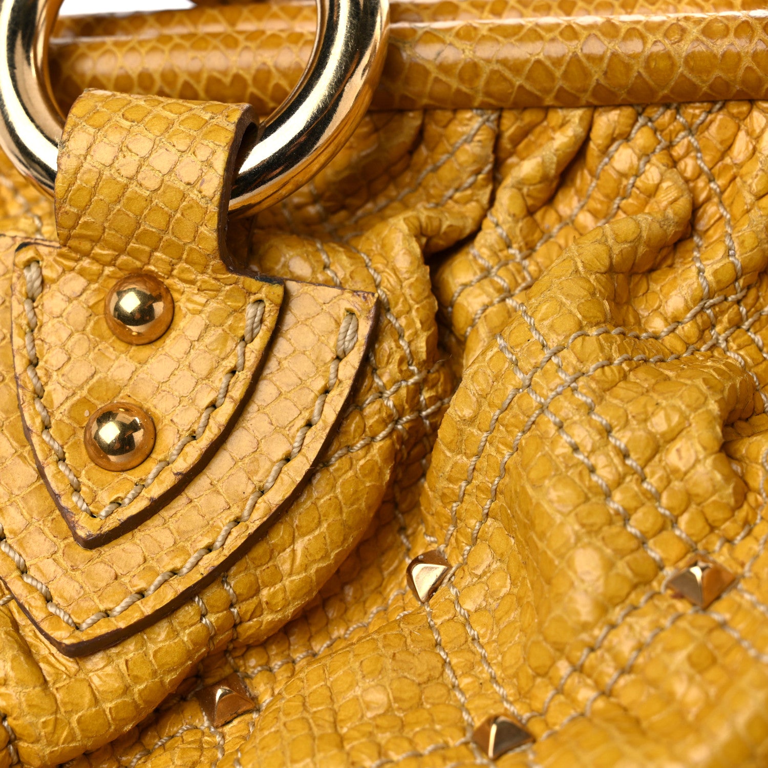 Marc Jacobs Python Embossed Calfskin Quilted Studded Stam Yellow 18 of 21