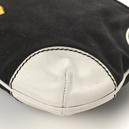 Chanel Lambskin Canvas Beaded CC Olsen Chain Small Shoulder Bag Black White 9 of 9