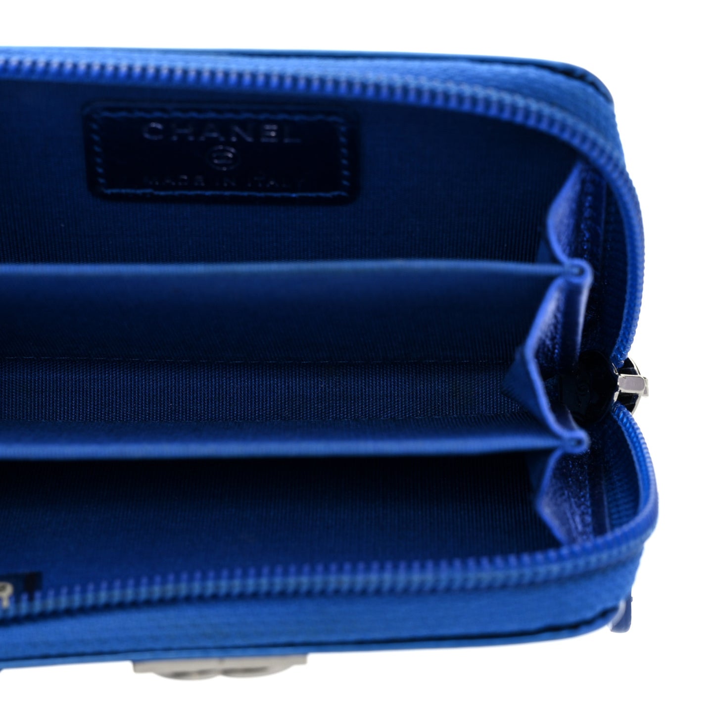 Metallic Patent Quilted Zip Around Boy Coin Purse Wallet Blue