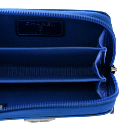 Chanel Metallic Patent Quilted Zip Around Boy Coin Purse Wallet Blue 5 of 7