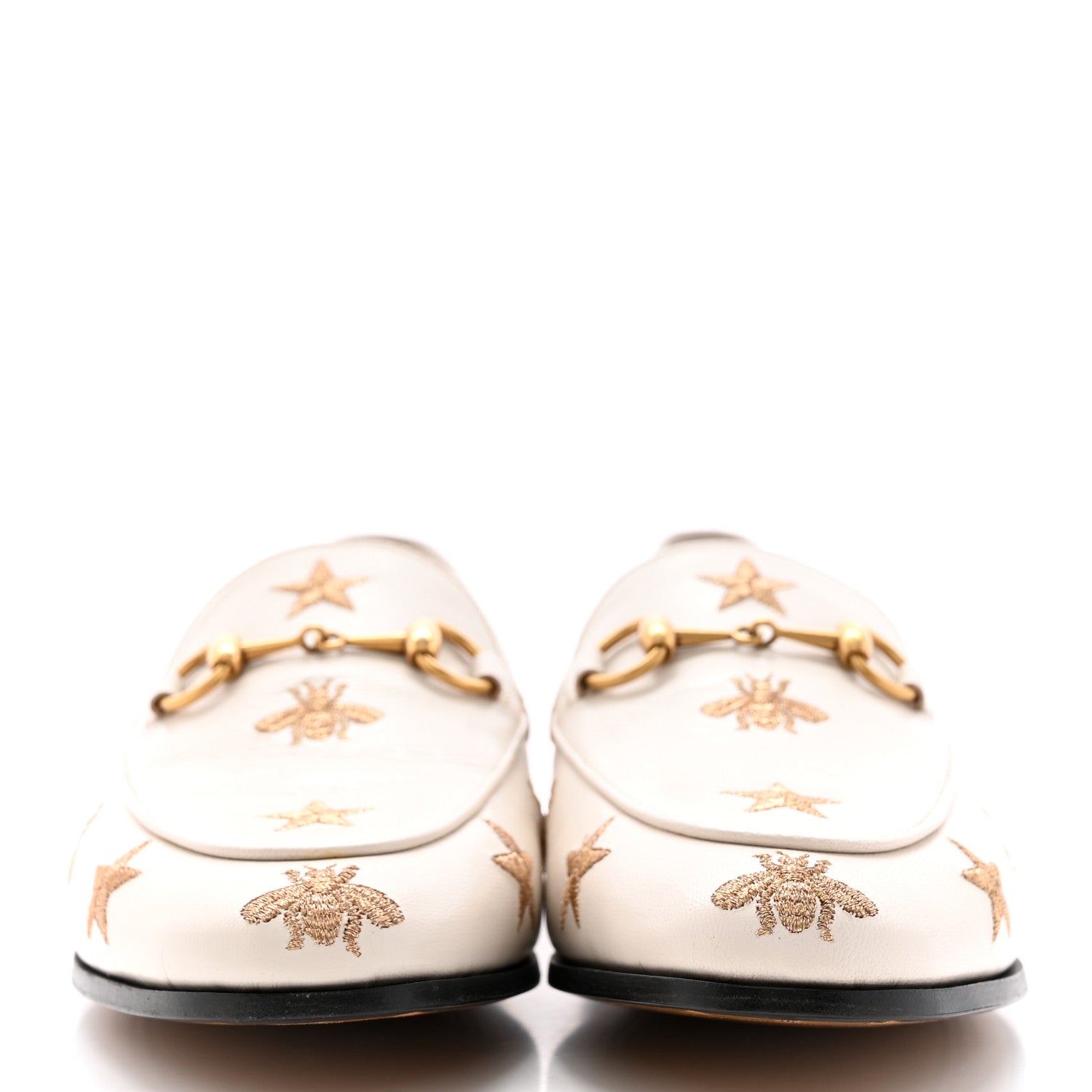Gucci Goatskin Bee Star Embroidered Womens Jordaan Loafers 36.5 Mystic White 2 of 17