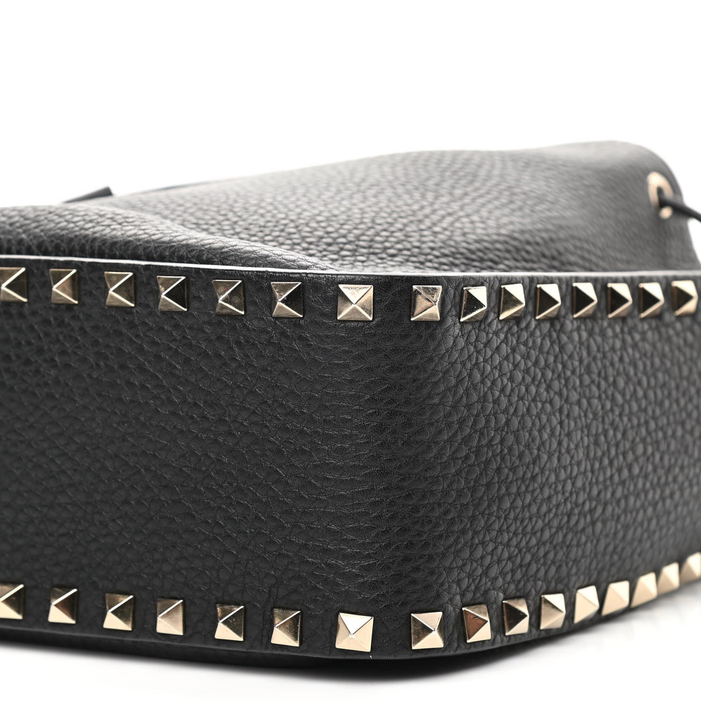 Grained Calfskin Rockstud Bucket Bag Black