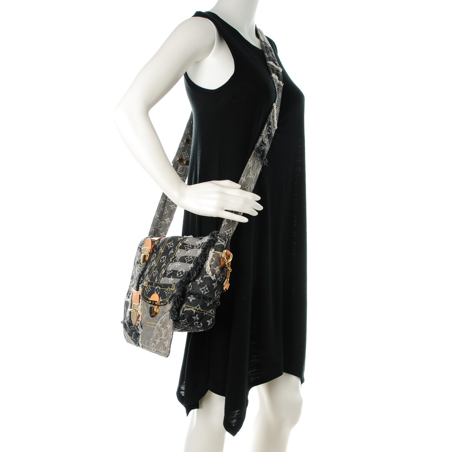 Louis Vuitton Denim Patchwork Posty Messenger Bag Gris 2 of 7