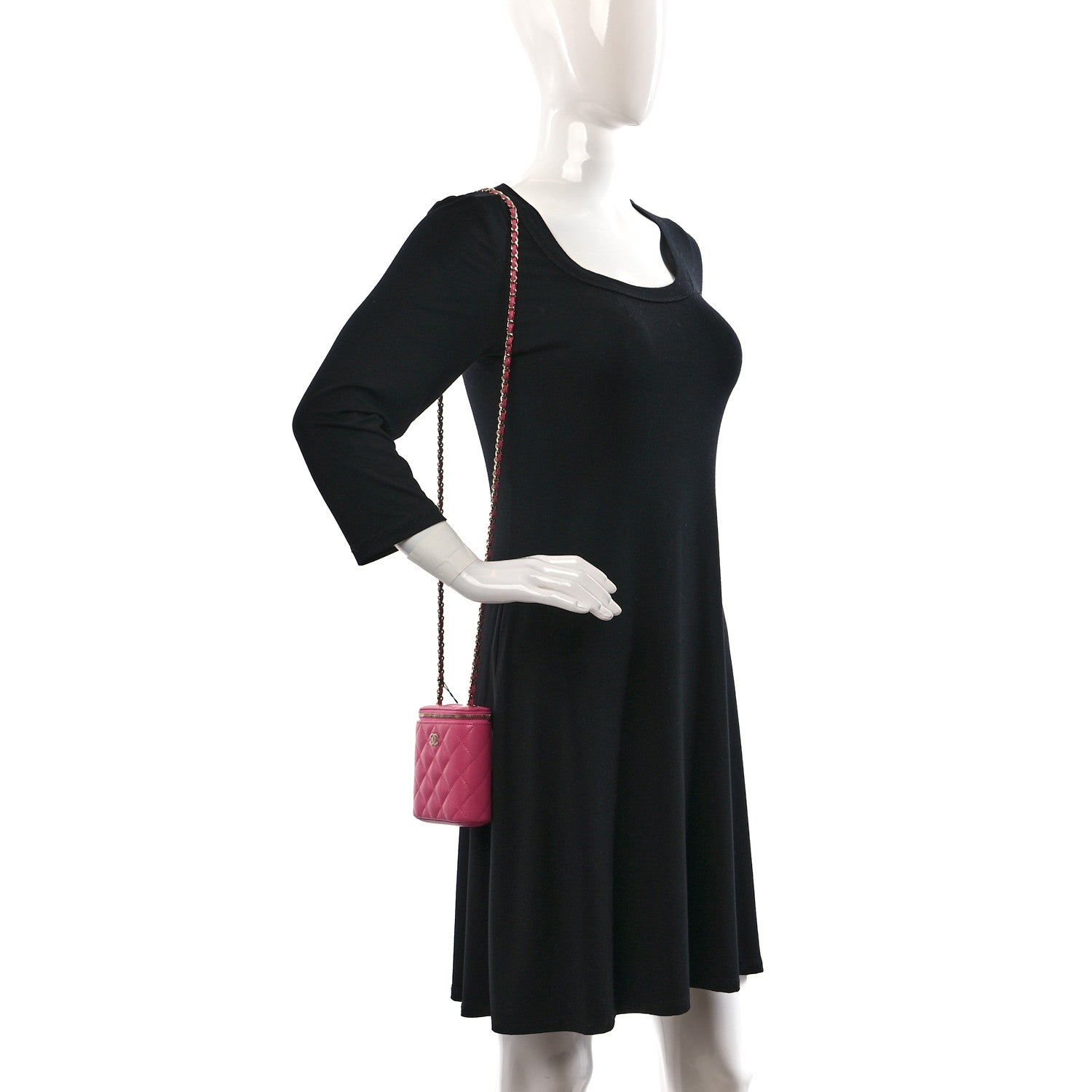 Chanel Caviar Quilted Small Vertical Coco Beauty Vanity Case With Chain Pink 2 of 10