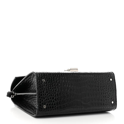 Saint Laurent Calfskin Crocodile Embossed Medium Classic Monogram Cassandra Top Handle Black 4 of 9