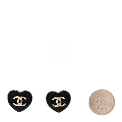 Chanel Lambskin CC Heart Earrings Black Gold 2 of 4