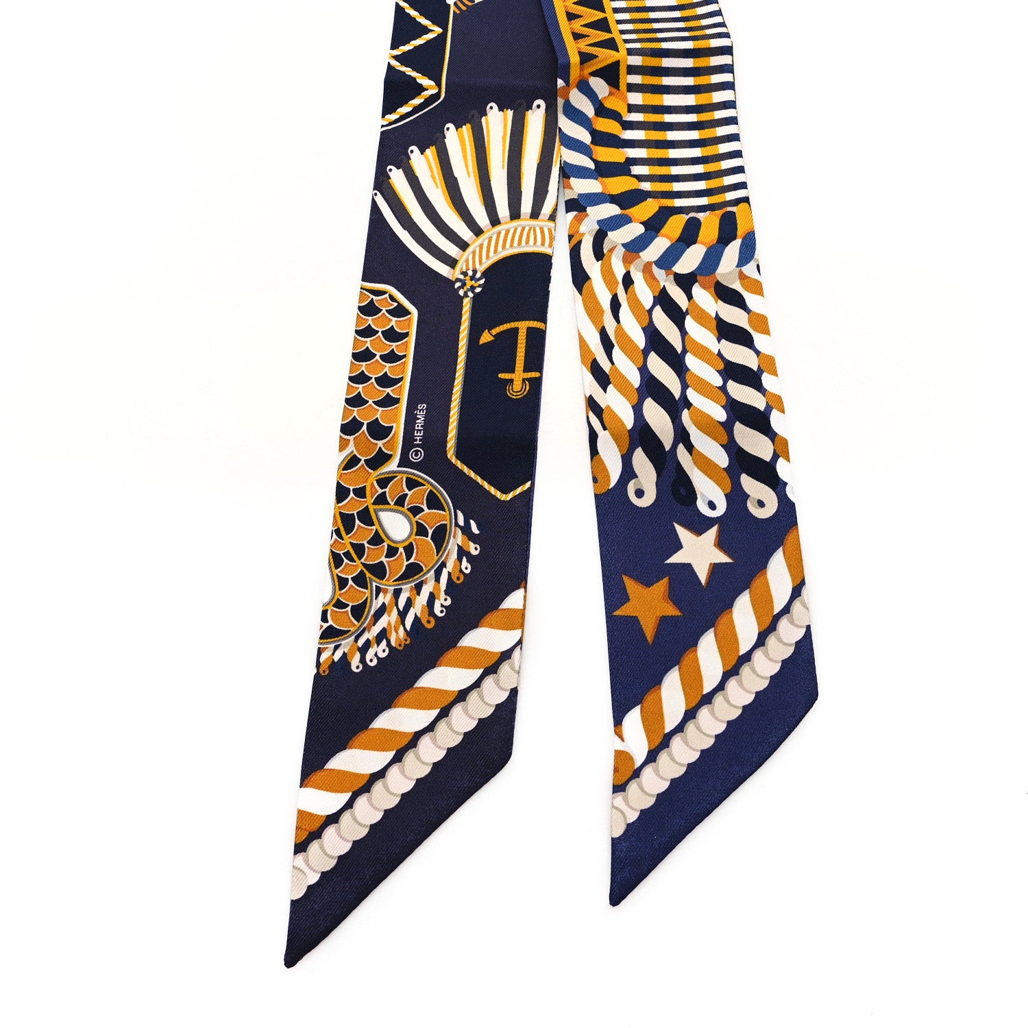 Hermes Silk Epaulettes De Gala Twilly Marine Gold White 2 of 4