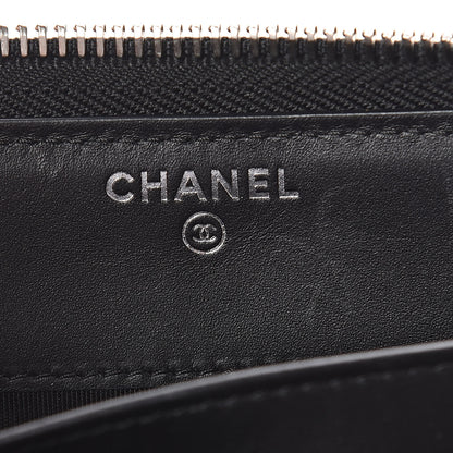 Chanel Lambskin Camellia Studded Large Gusset Zip Around Wallet Black 6 of 12