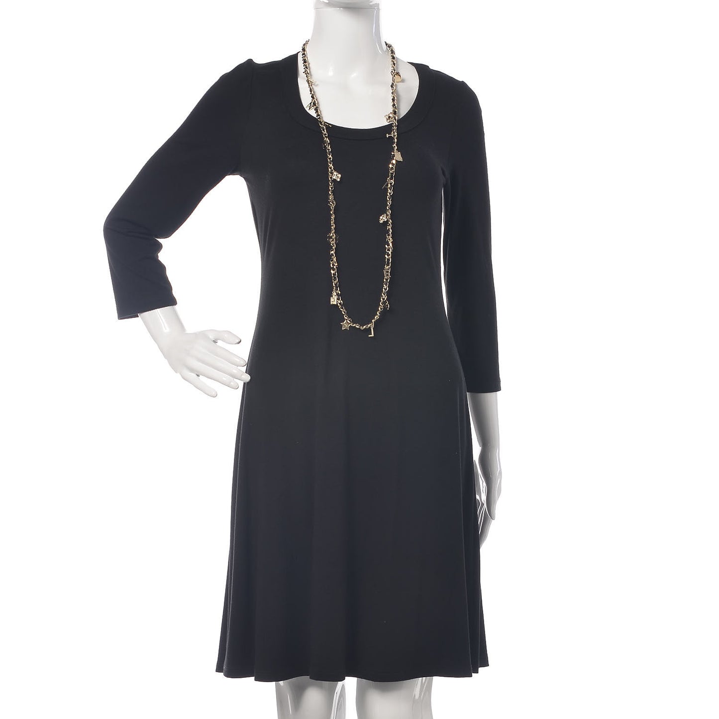 Glazed Calfskin Crystal Charm Necklace Black Gold