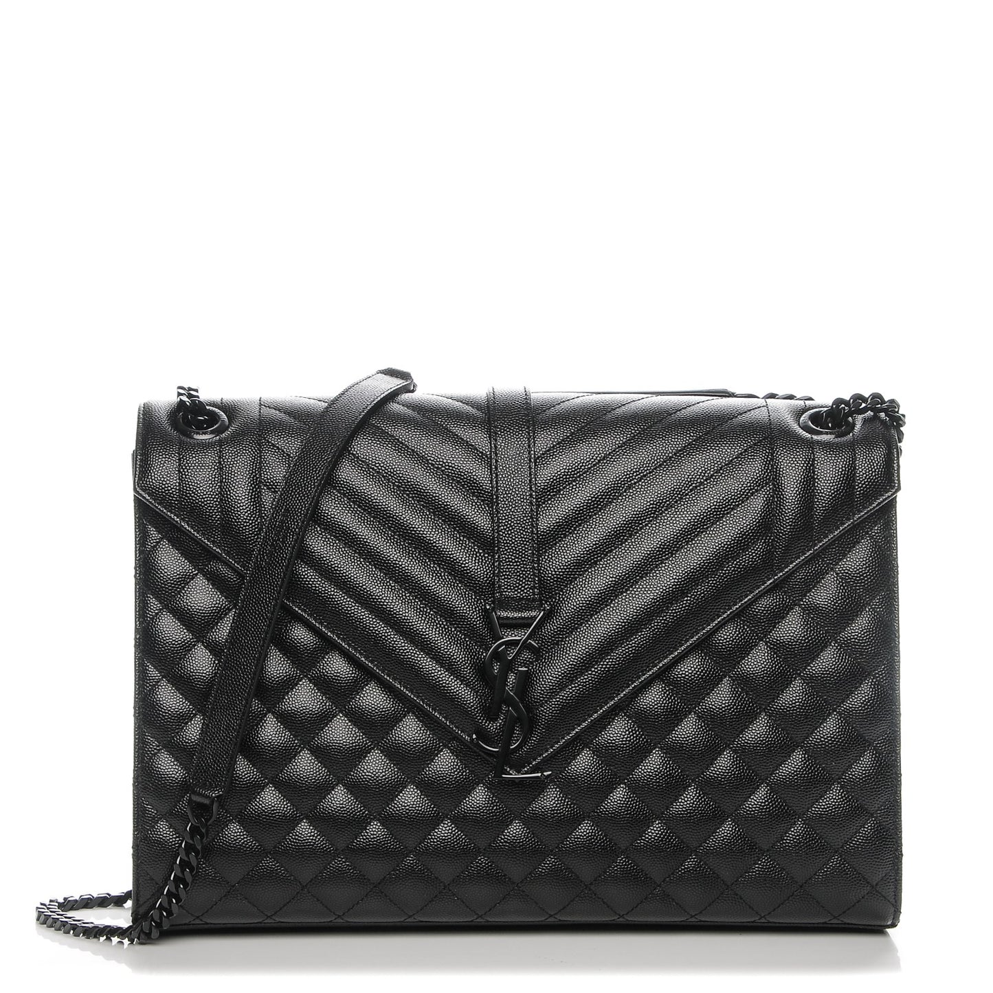 Grain De Poudre Textured Mixed Matelasse Large Triquilt Monogram Monochrome Satchel Black