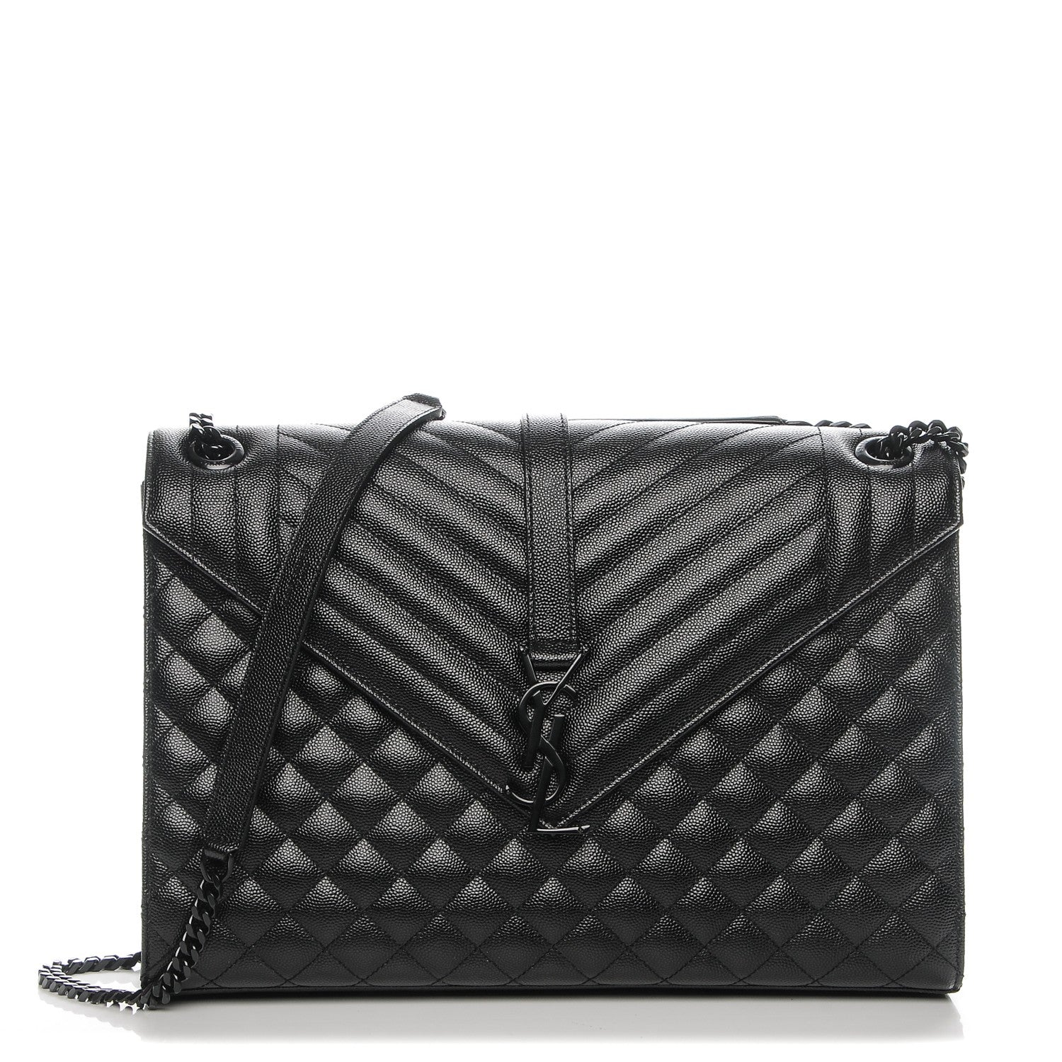 Saint Laurent Grain De Poudre Textured Mixed Matelasse Large Triquilt Monogram Monochrome Satchel Black 1 of 7