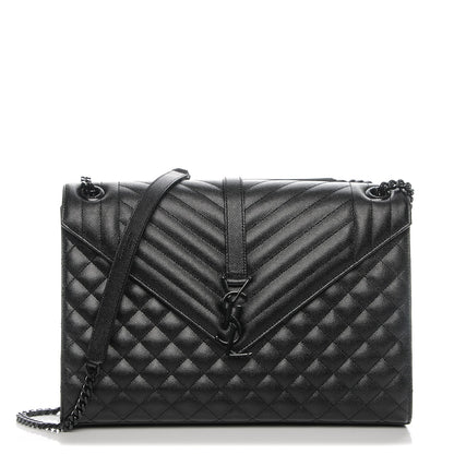 Saint Laurent Grain De Poudre Textured Mixed Matelasse Large Triquilt Monogram Monochrome Satchel Black 1 of 7