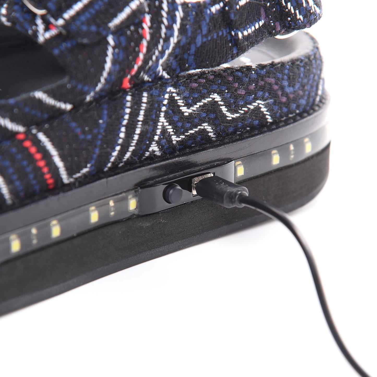 Tweed Lambskin Light Up LED Flat Sandals 36 Black Navy Red