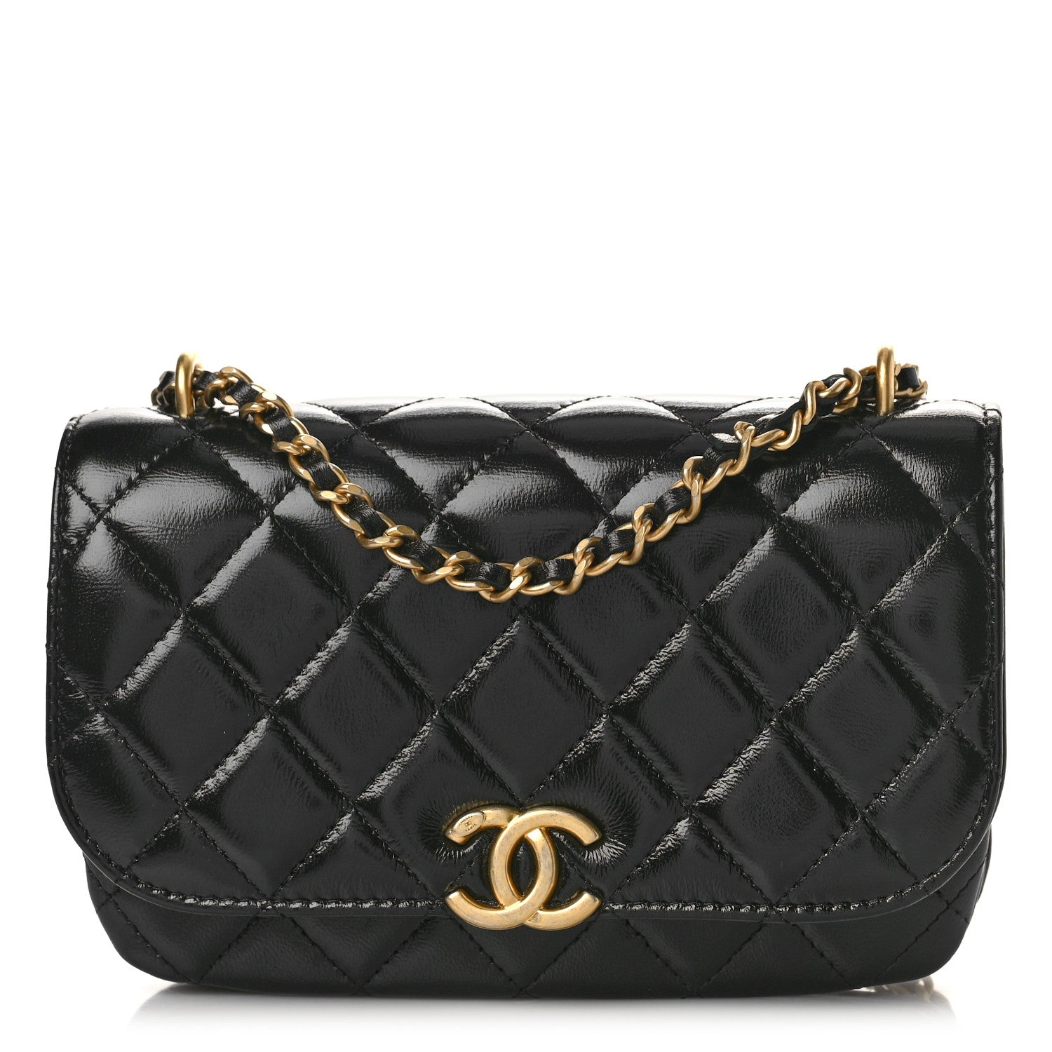 Chanel Shiny Lambskin Quilted Flap Phone Holder With Chain Black 1 of 10