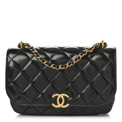 Chanel Shiny Lambskin Quilted Flap Phone Holder With Chain Black 1 of 10