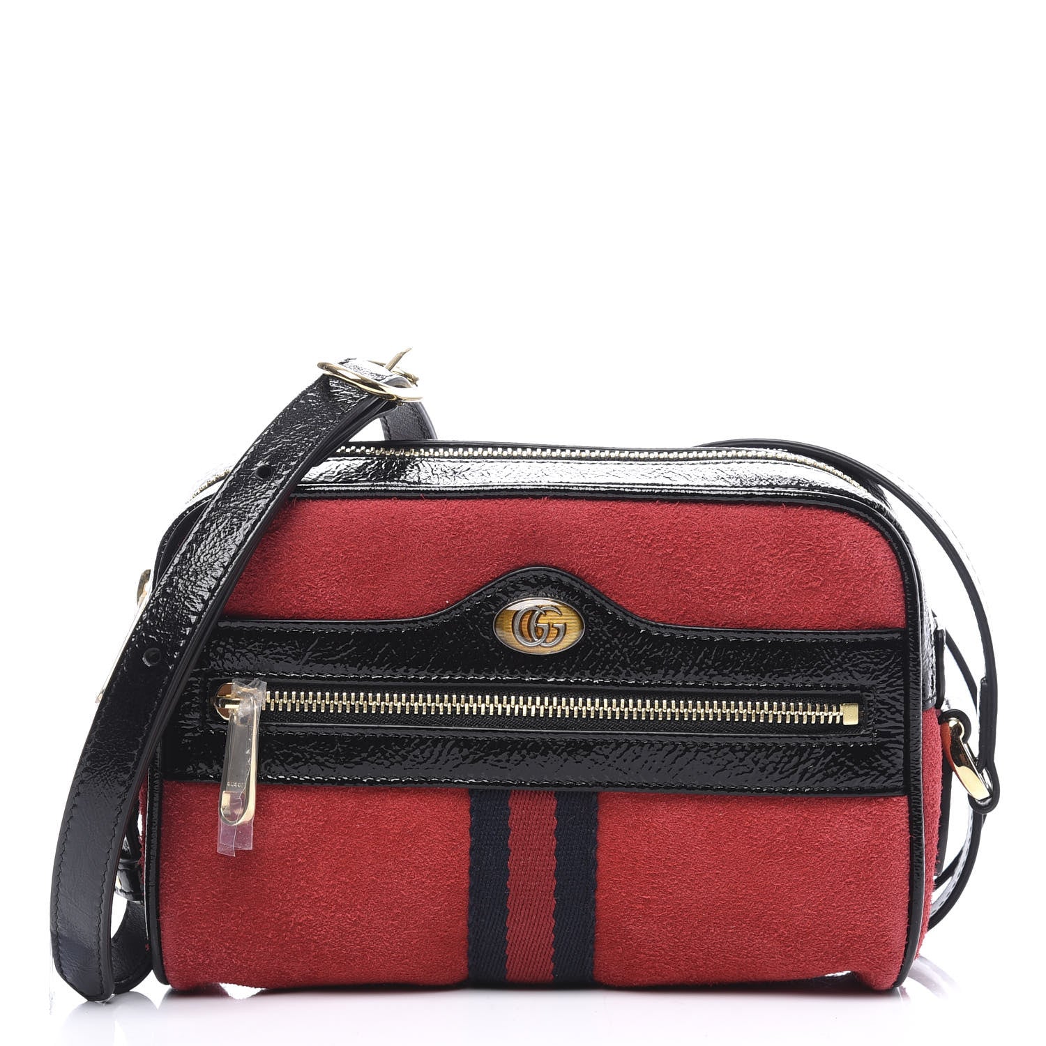 Gucci Suede Patent Web Mini Ophidia Shoulder Bag Red 1 of 11