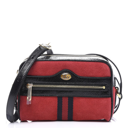Gucci Suede Patent Web Mini Ophidia Shoulder Bag Red 1 of 11