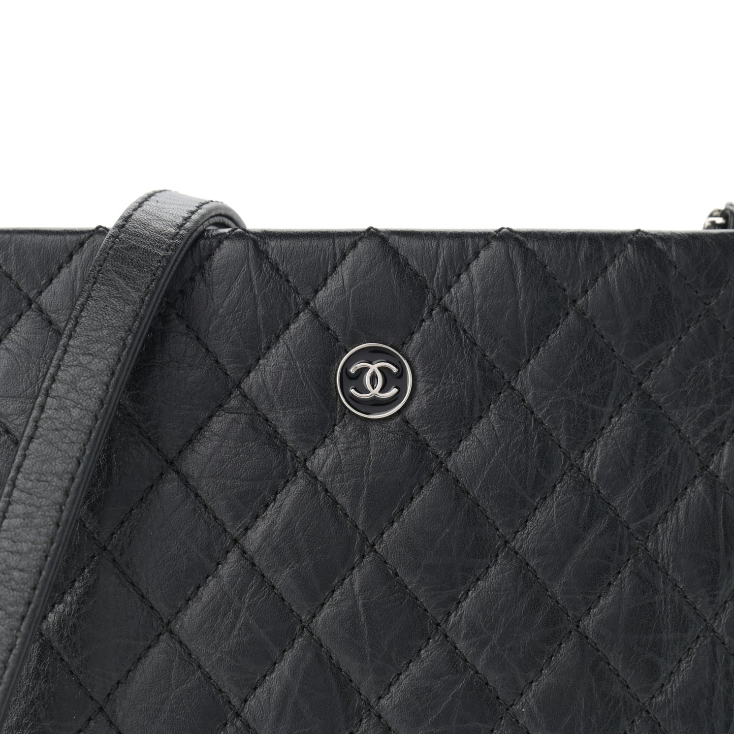Aged Calfskin Quilted Crossbody Bag Black