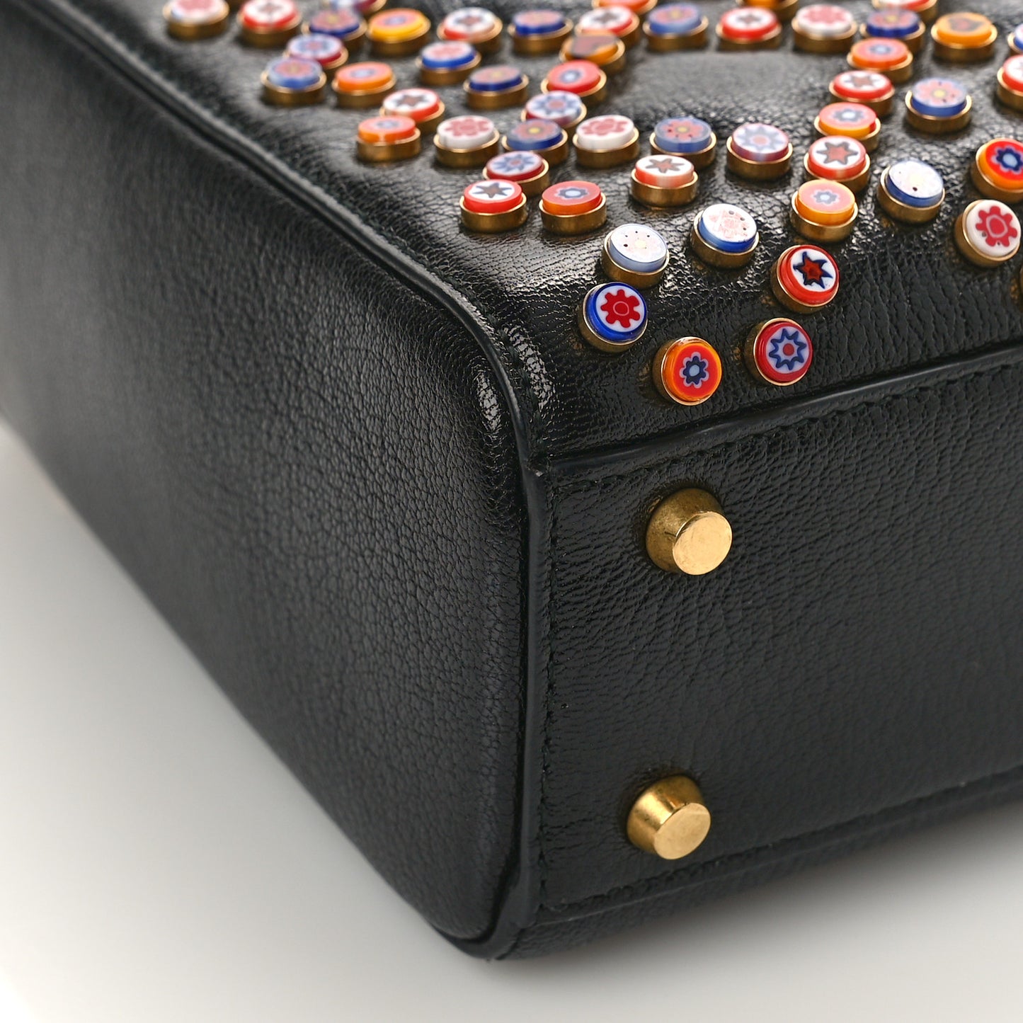 Grained Calfskin Cannage Beaded Mini Lady Dior Black Multicolor
