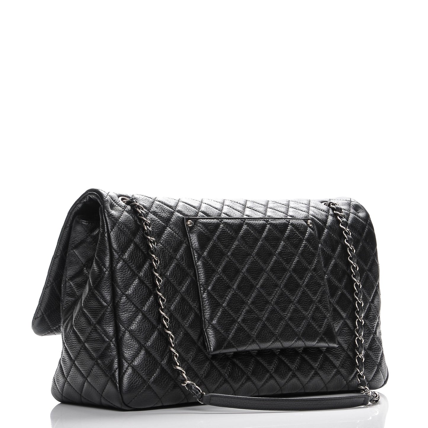 Calfskin Quilted XXL Travel Flap Bag Black
