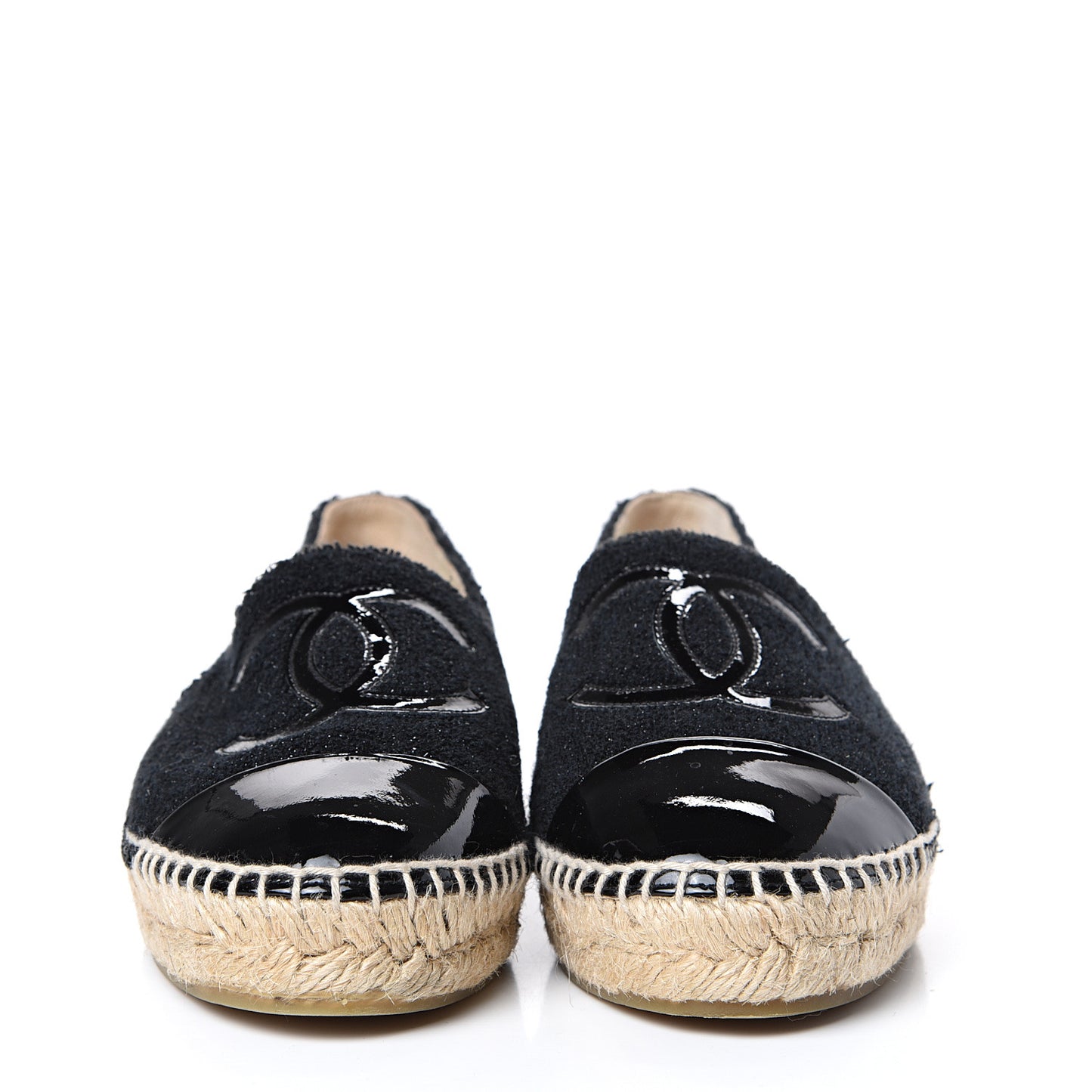 Fabric Patent Calfskin CC Espadrilles 36 Black