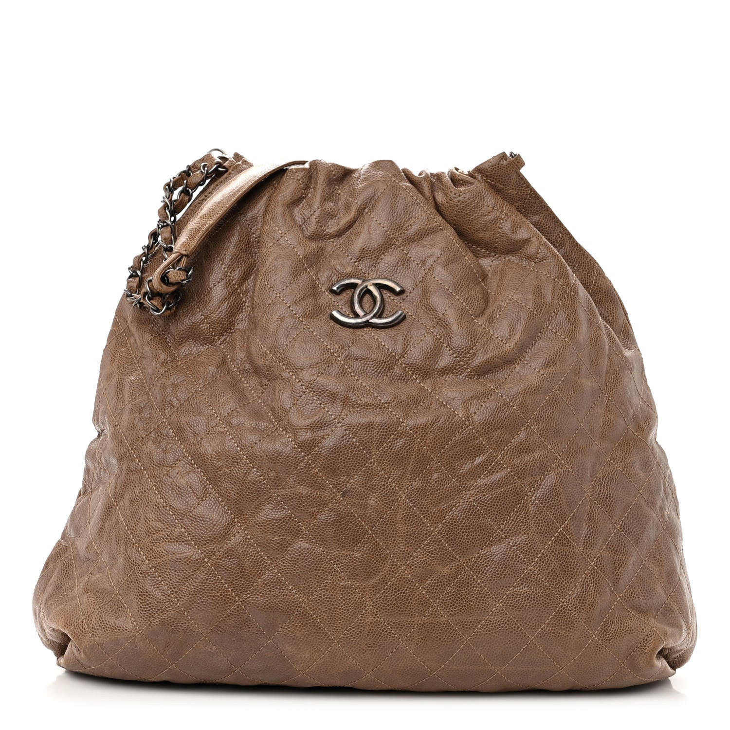 Chanel Distressed Glazed Caviar Quilted Large Elastic Tote Brown 1 of 10
