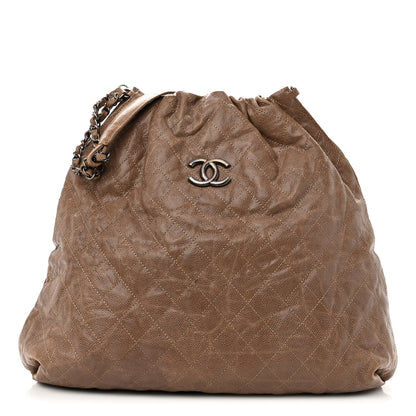 Chanel Distressed Glazed Caviar Quilted Large Elastic Tote Brown 1 of 10